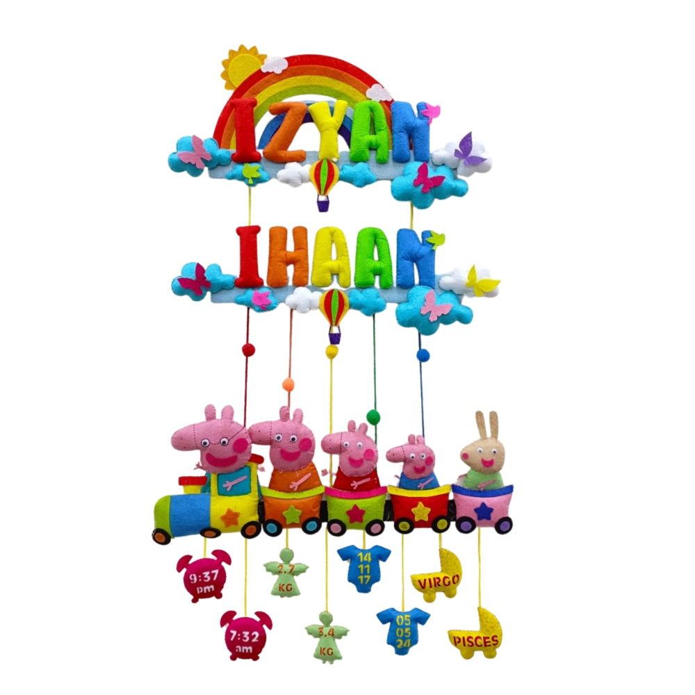 Rainbow Peppa Train | Personalised Felt Kids Hanging
