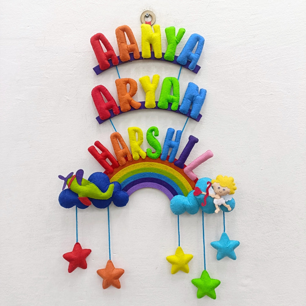 Airplane and Cupid With Stuff Name | Personalised Felt Kids Hanging