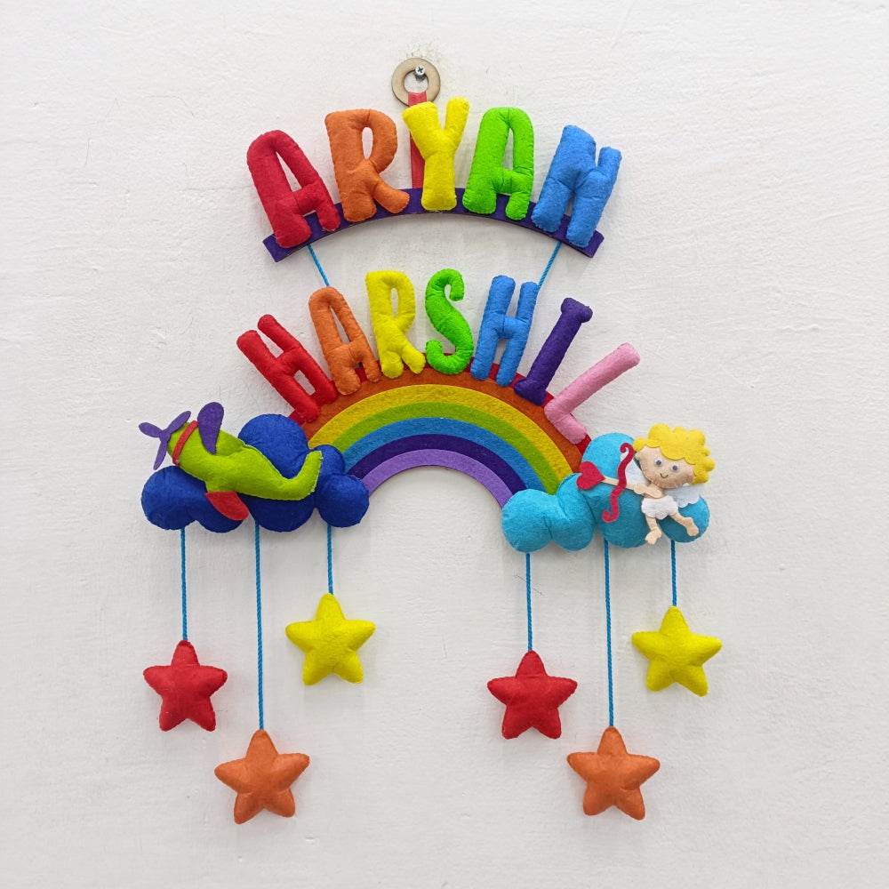 Airplane and Cupid With Stuff Name | Personalised Felt Kids Hanging