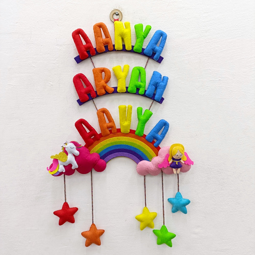 Unicorn and Angel With Stuff Name | Personalised Felt Kids Hanging