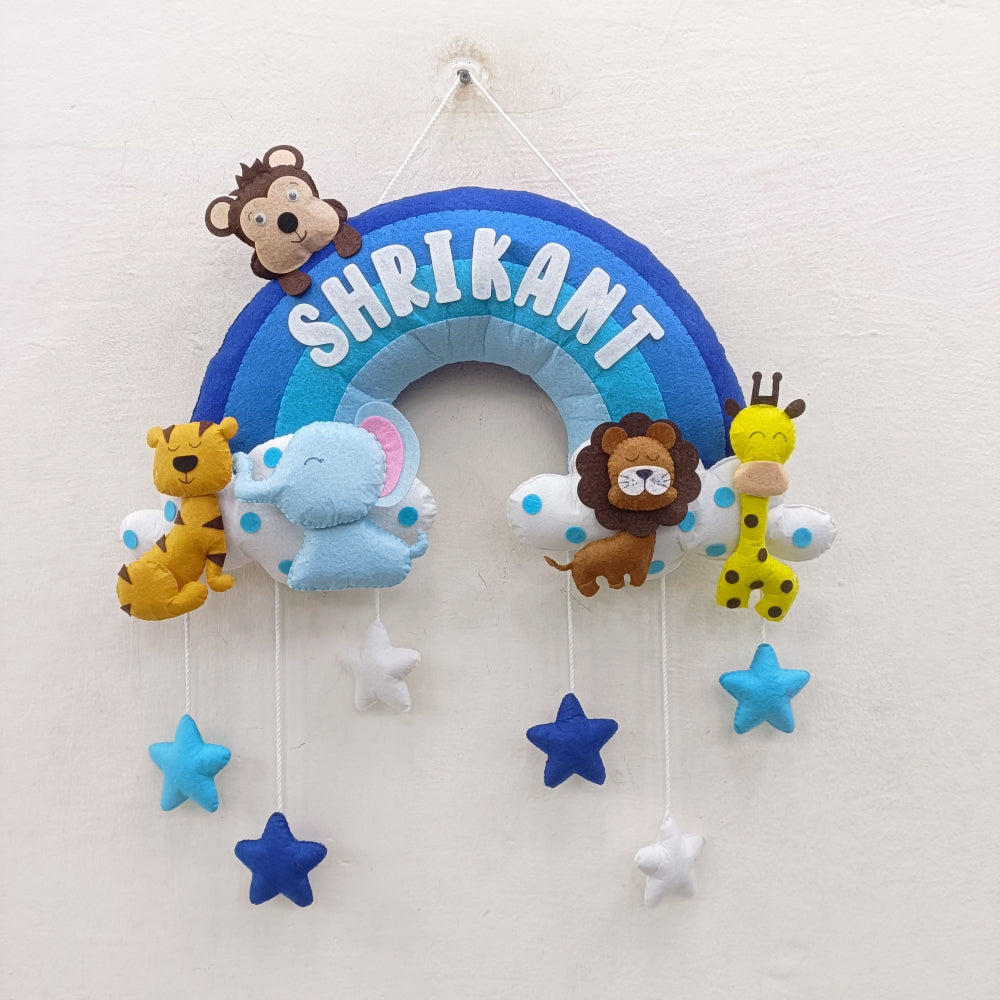 Rainbow with Animals | Flat Name | Personalised Felt Kids Hanging