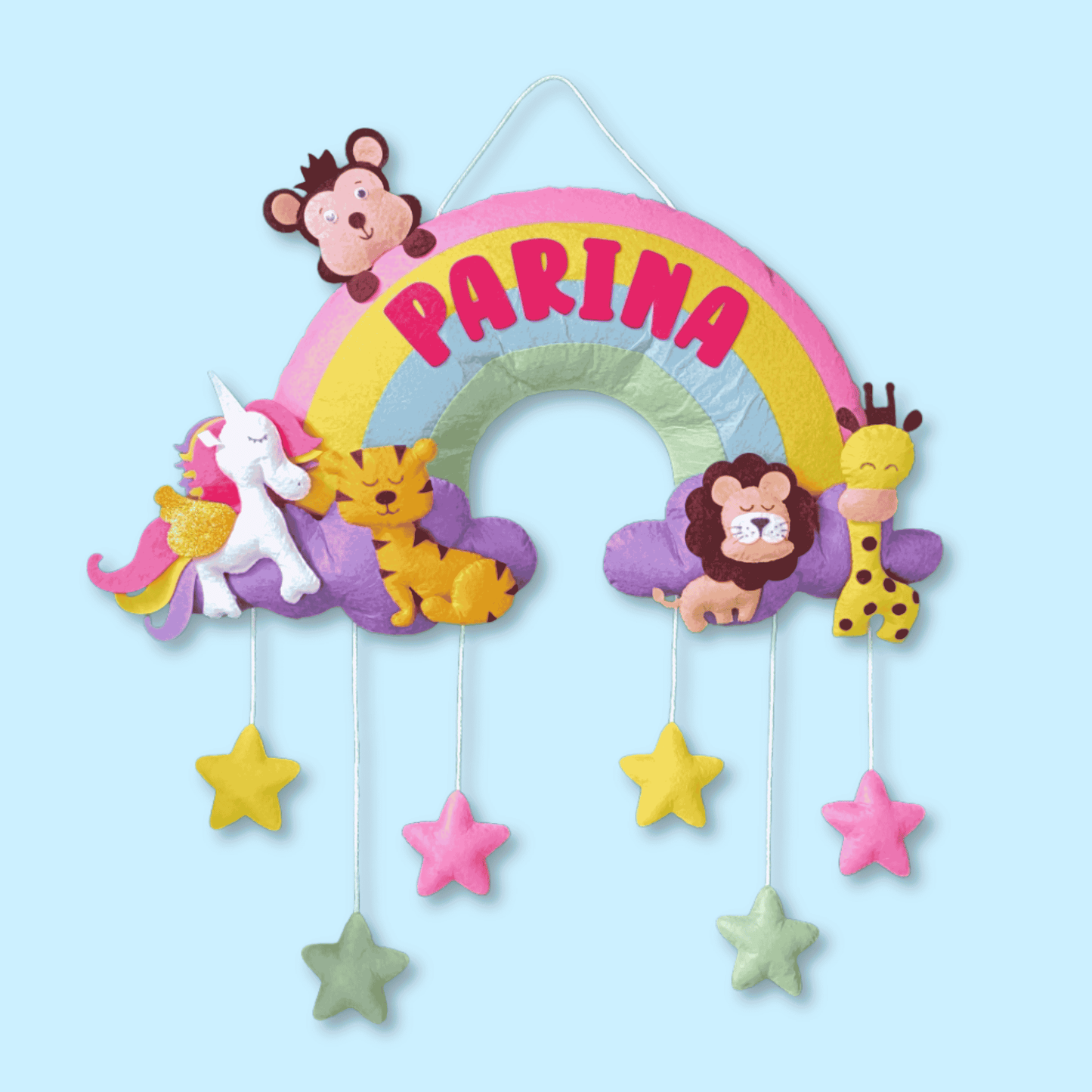 Rainbow with Animals | Personalised Felt Kids Hanging