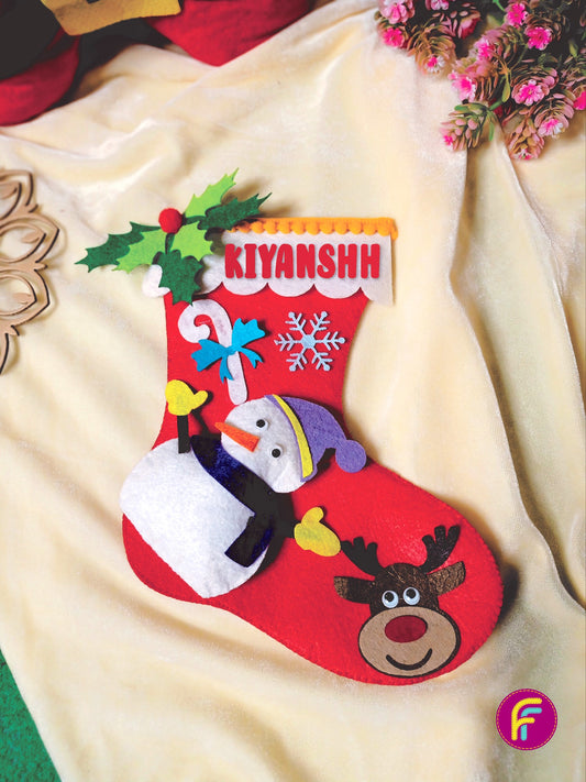 PERSONALISED CHRISTMAS STOCKING RED - SNOWMAN