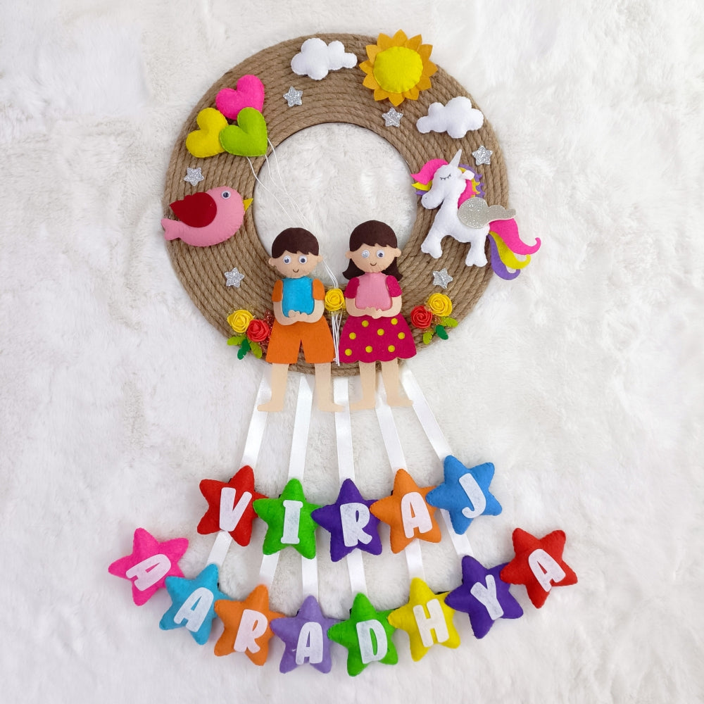 Boy Girl Sibling Jute Hanging | Personalised Felt Kids Hanging