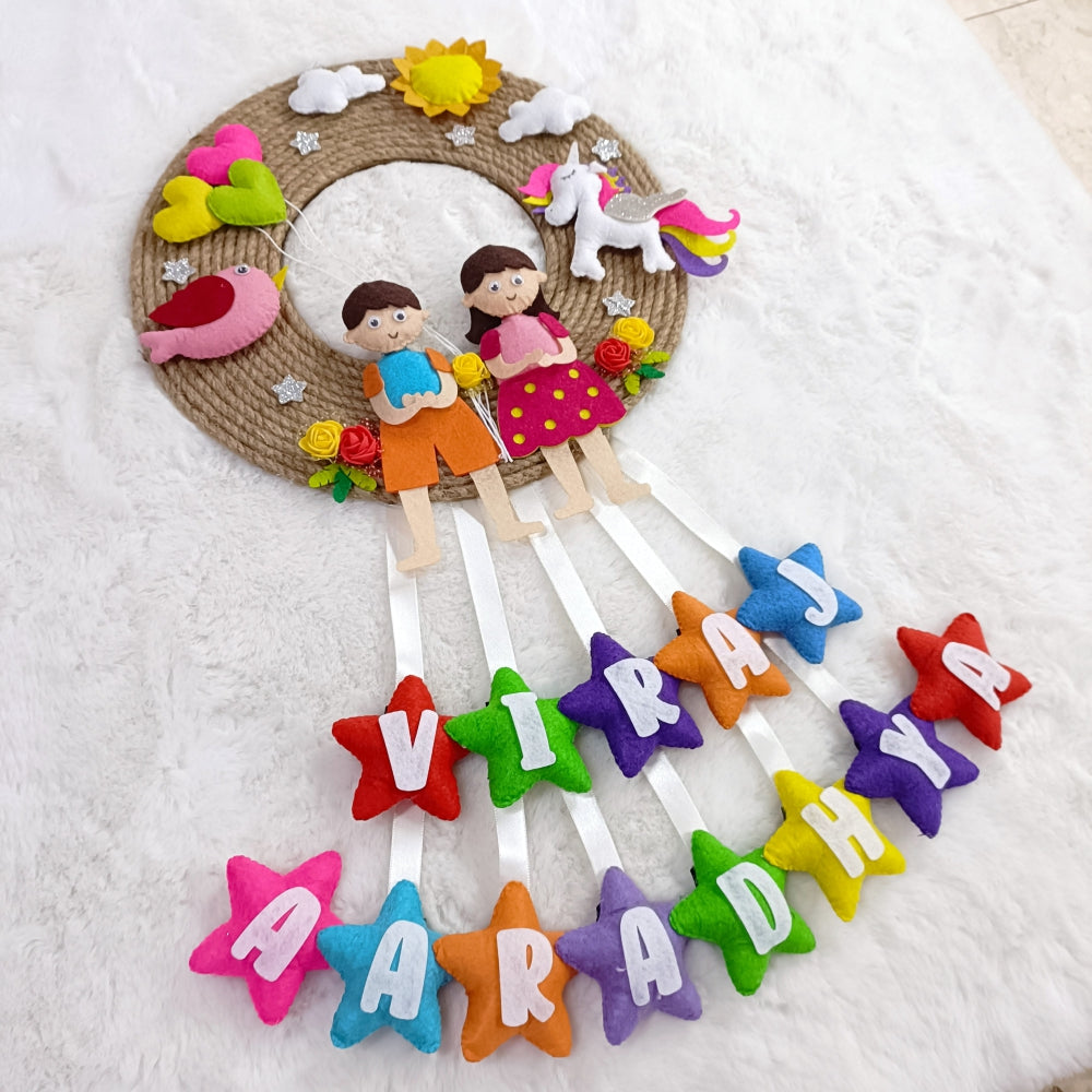 Boy Girl Sibling Jute Hanging | Personalised Felt Kids Hanging