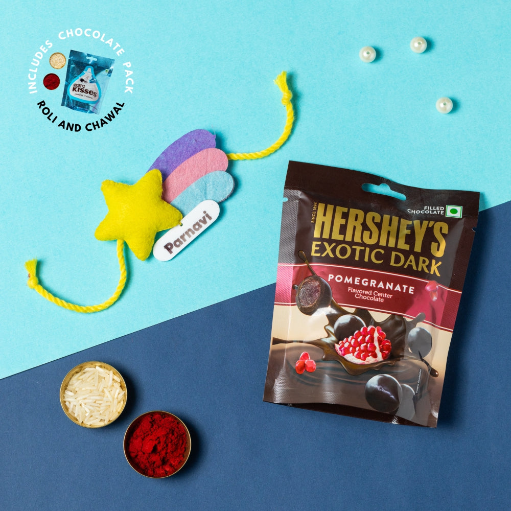 Mermaid Hanging with Personalised Rakhi, Chocolates, Roli and Chawal | Rakhi Hamper