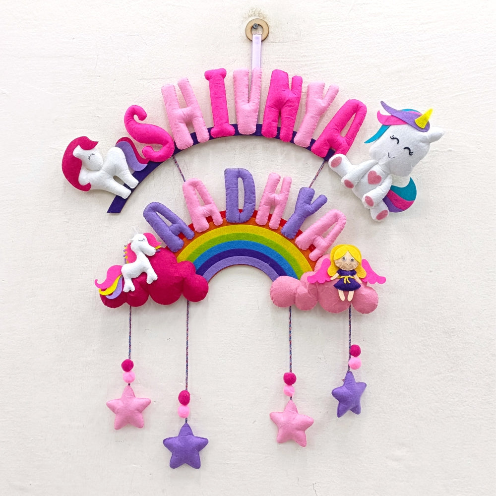 Superhero and Unicorn | Personalised Felt Siblings Hanging