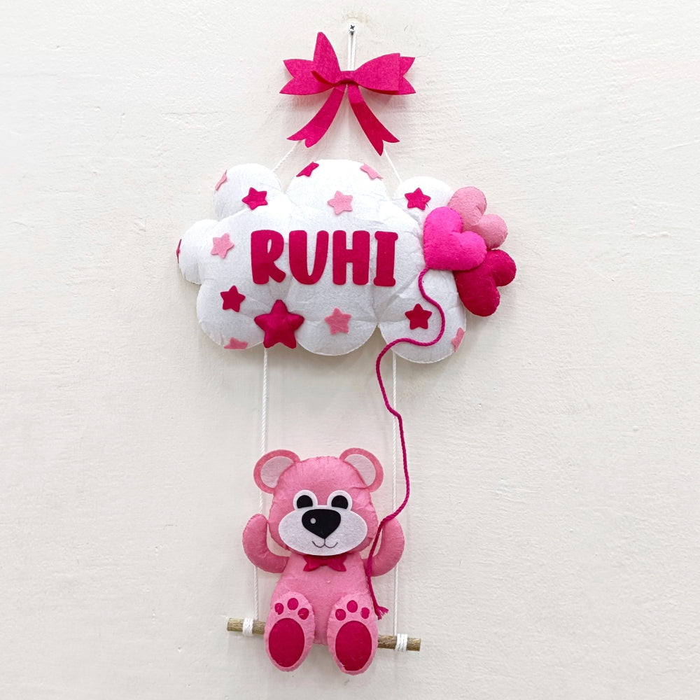 Teddy on Swing with Cloud | Personalised Felt Kids Hanging