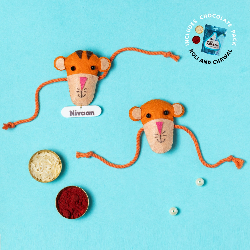 Tiger Roar Combo with Chocolates, Roli and Chawal | Personalised Kids Rakhi