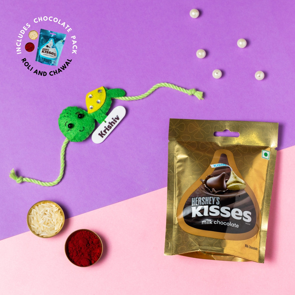 Turtle Combo with Chocolates, Roli and Chawal | Personalised Kids Rakhi