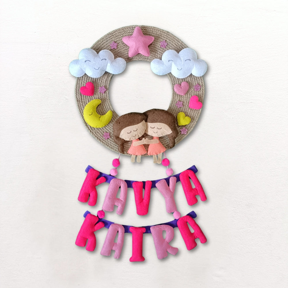 Unicorn with Doll Jute Hanging | Personalised Felt Kids Hanging