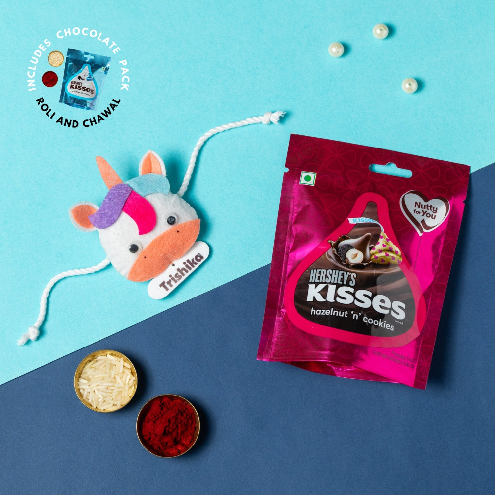 Unicorn Combo with Chocolates, Roli and Chawal | Personalised Kids Rakhi