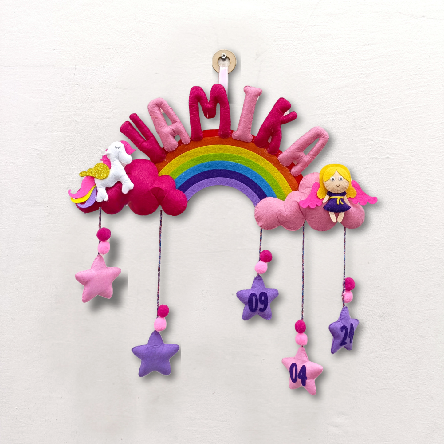 Pink Love Unicorns and Dolls With Stuff Name | Personalised Felt Kids Hanging