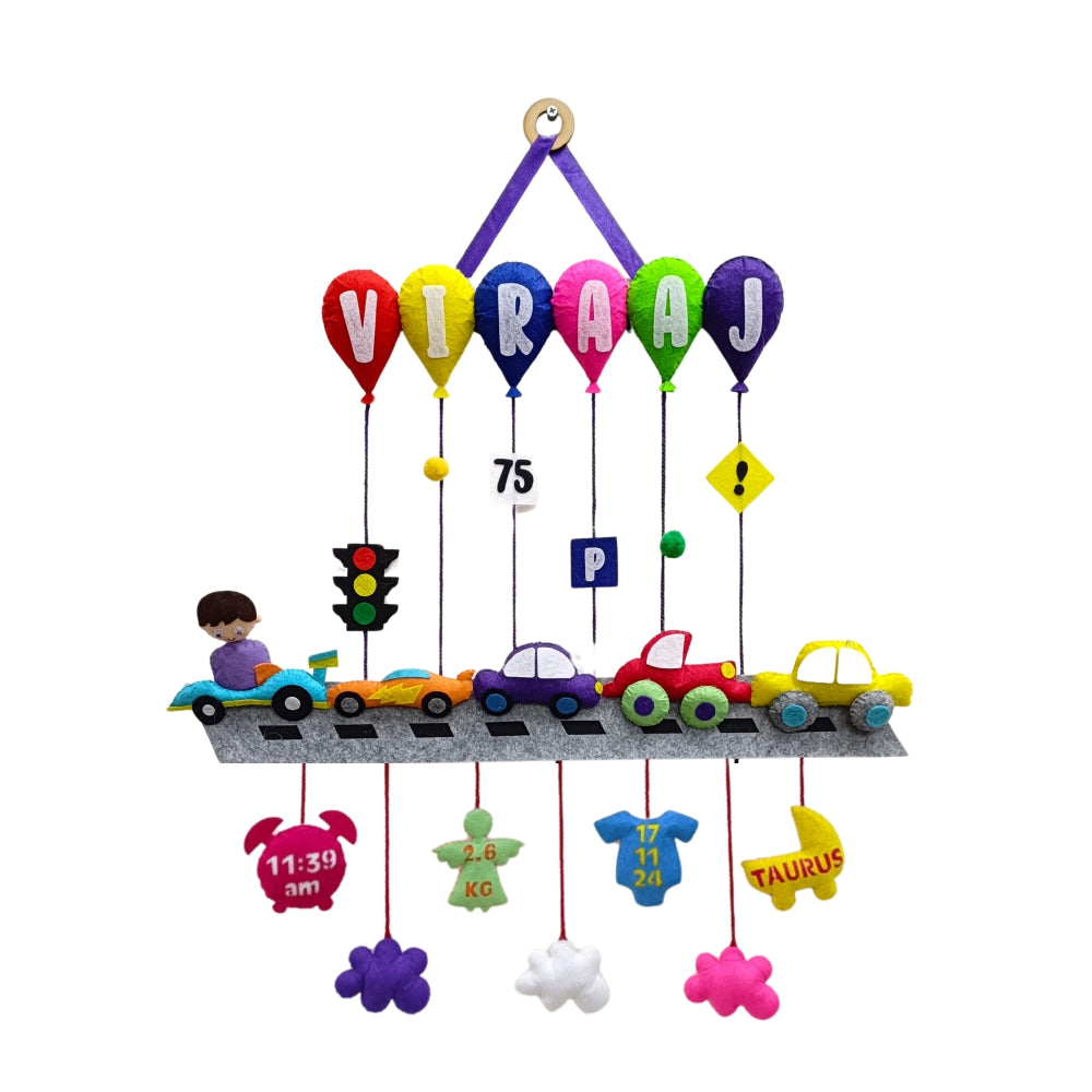 Cars Hanging with Balloons | Personalised Felt Kids Hanging