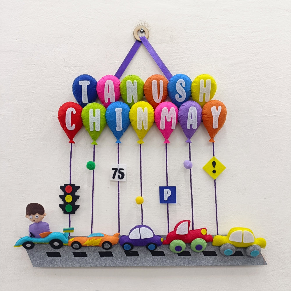 Cars Hanging with Balloons | Personalised Felt Kids Hanging