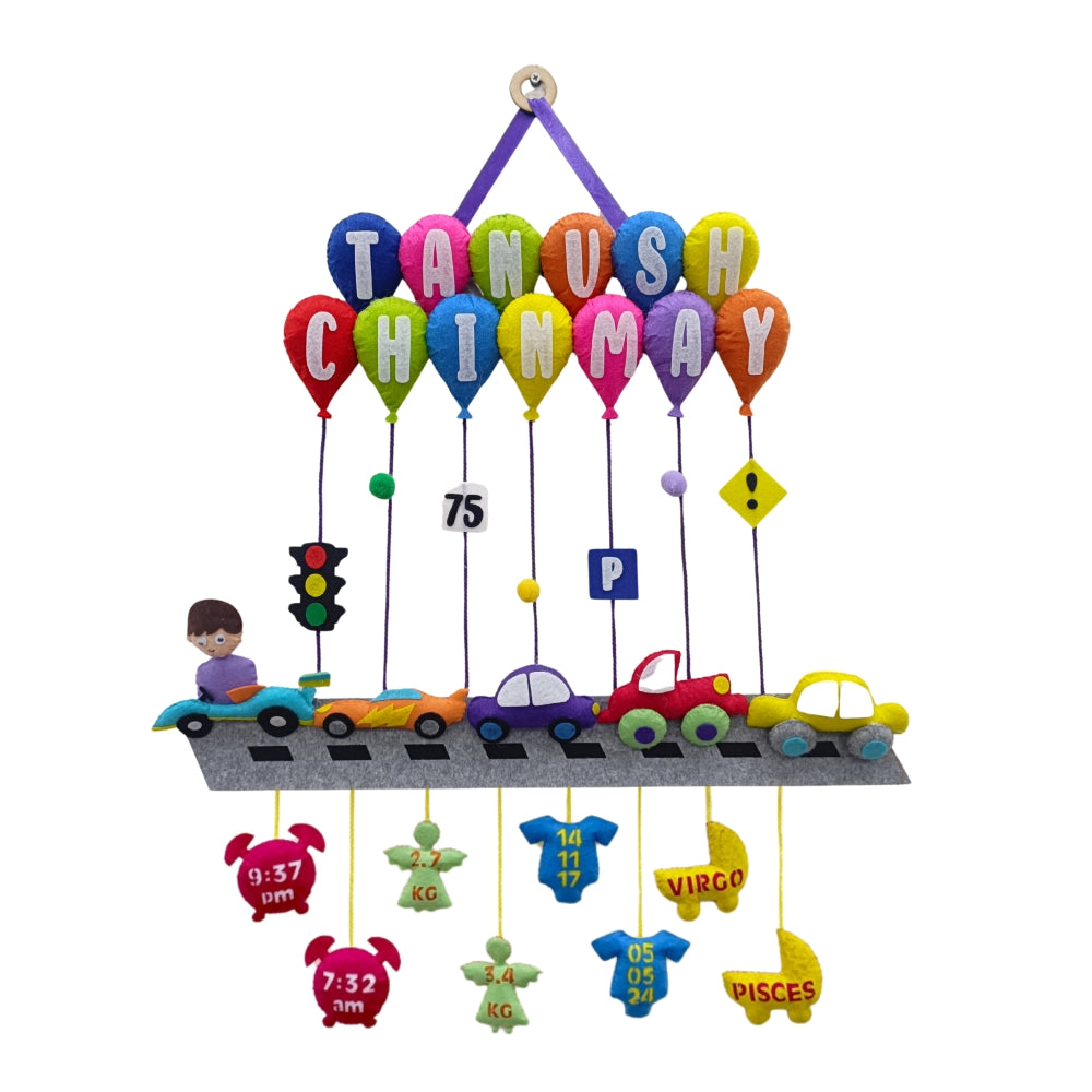 Cars Hanging with Balloons | Personalised Felt Kids Hanging
