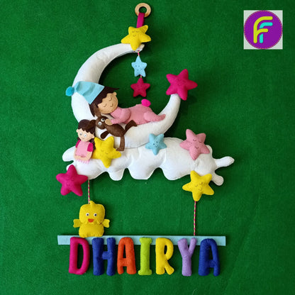 Sleeping Baby On Moon - One Name | Personalised Felt Kids Hanging