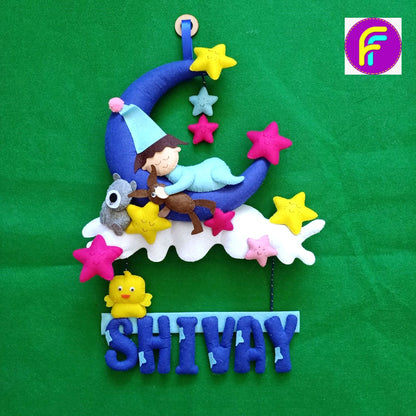 Sleeping Baby On Moon - One Name | Personalised Felt Kids Hanging