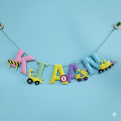 Construction vehicles Garland | Personalised Bunting for kids