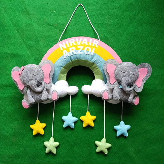 Rainbow with Elephants | Personalised Felt Kids/Siblings Hanging