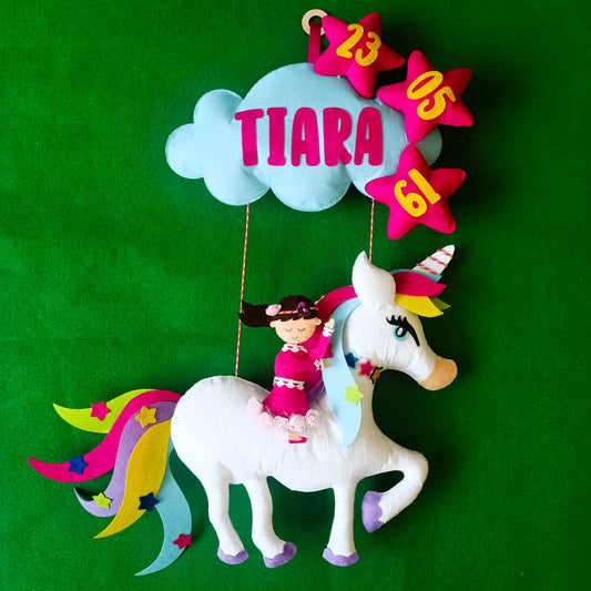 Riding on the Unicorn | Personalised Felt Kids Hanging