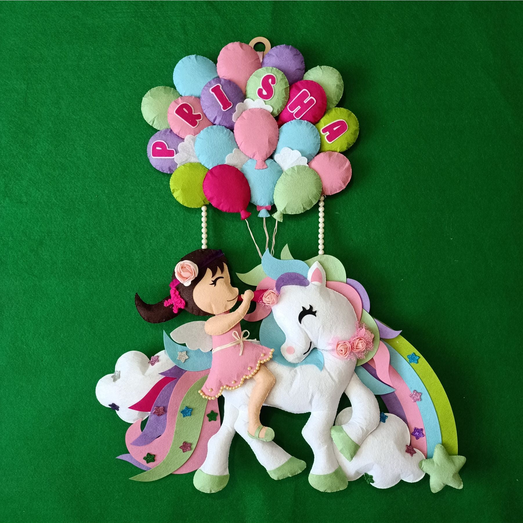 Unicorn with Balloons | Personalised Felt Kids Hanging