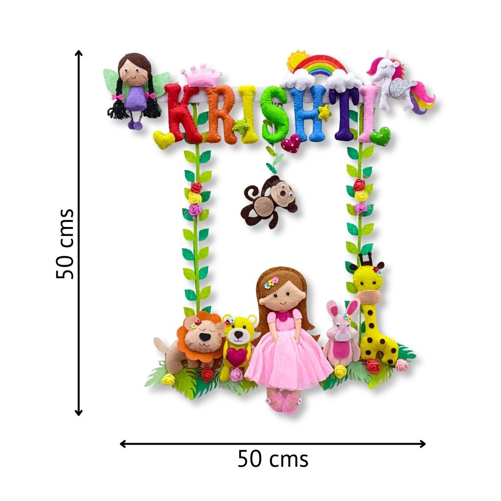 Girl with Nature Buddies | Personalised Felt Kids Hanging | Premium Range