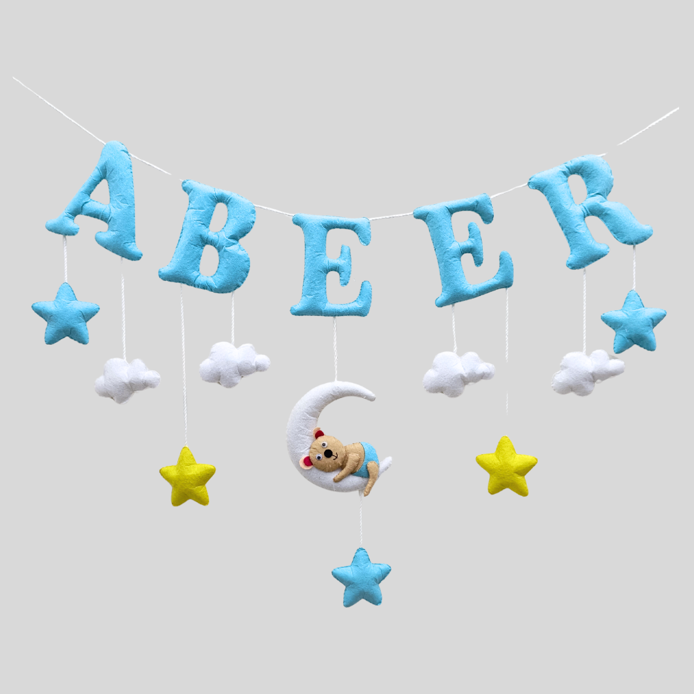 Teddy Sleeping on Moon with stars | Personalised Bunting for kids