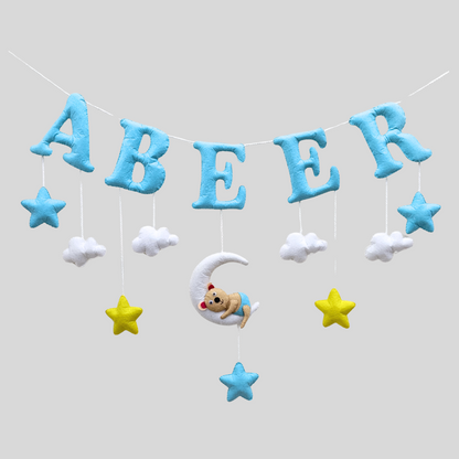 Teddy Sleeping on Moon with stars | Personalised Bunting for kids