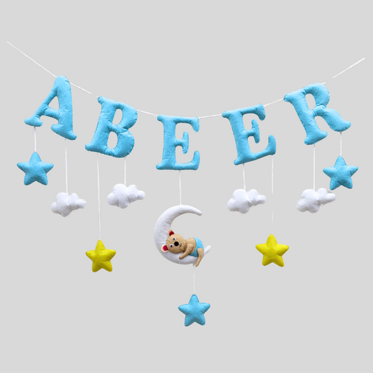 Teddy Sleeping on Moon with stars | Personalised Bunting for kids