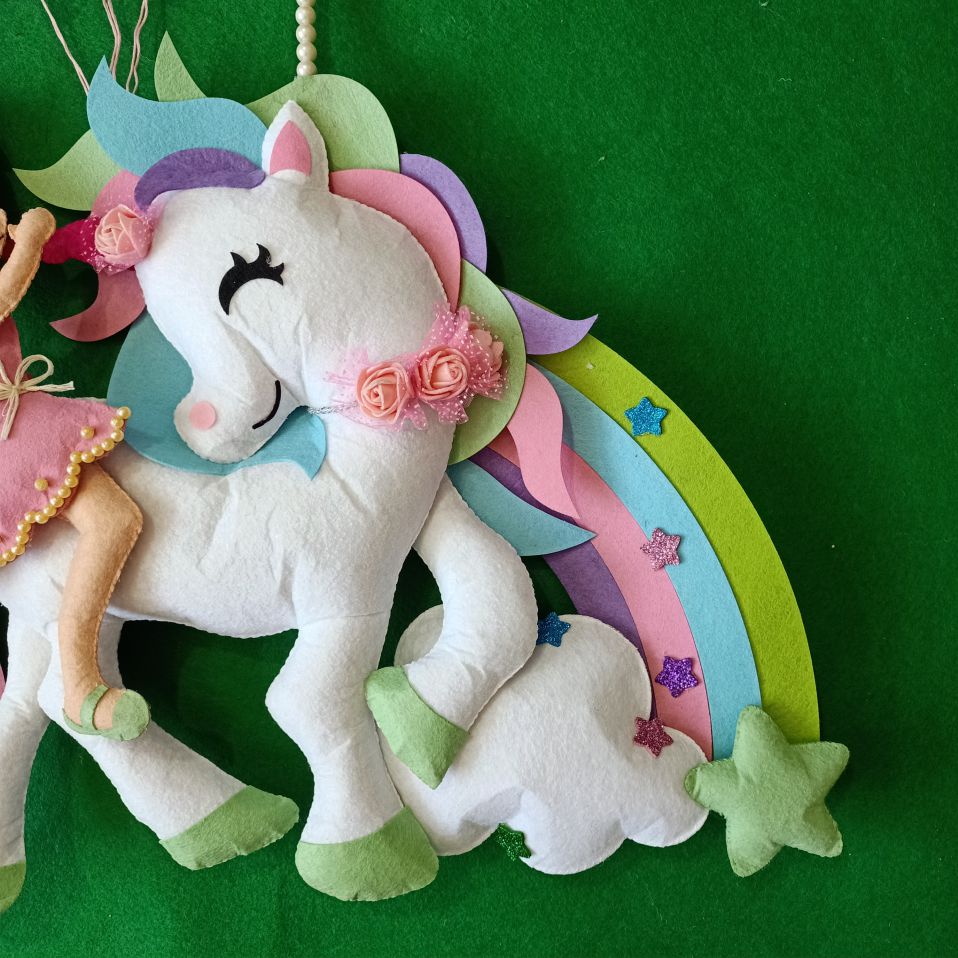 Unicorn with Balloons | Personalised Felt Kids Hanging