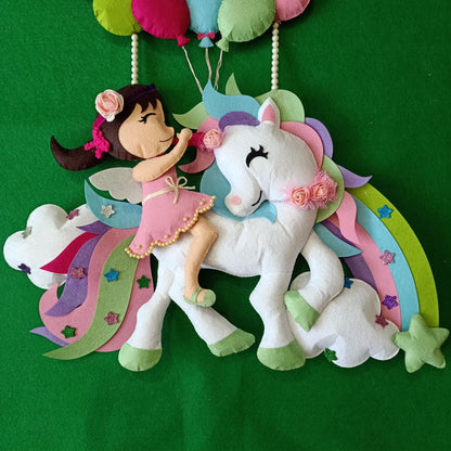 Unicorn with Balloons | Personalised Felt Kids Hanging