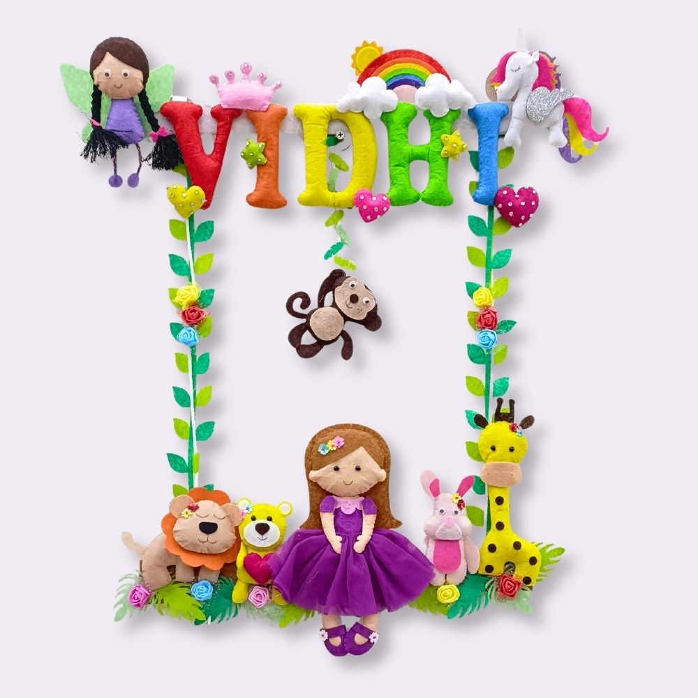 Girl with Nature Buddies | Personalised Felt Kids Hanging | Premium Range