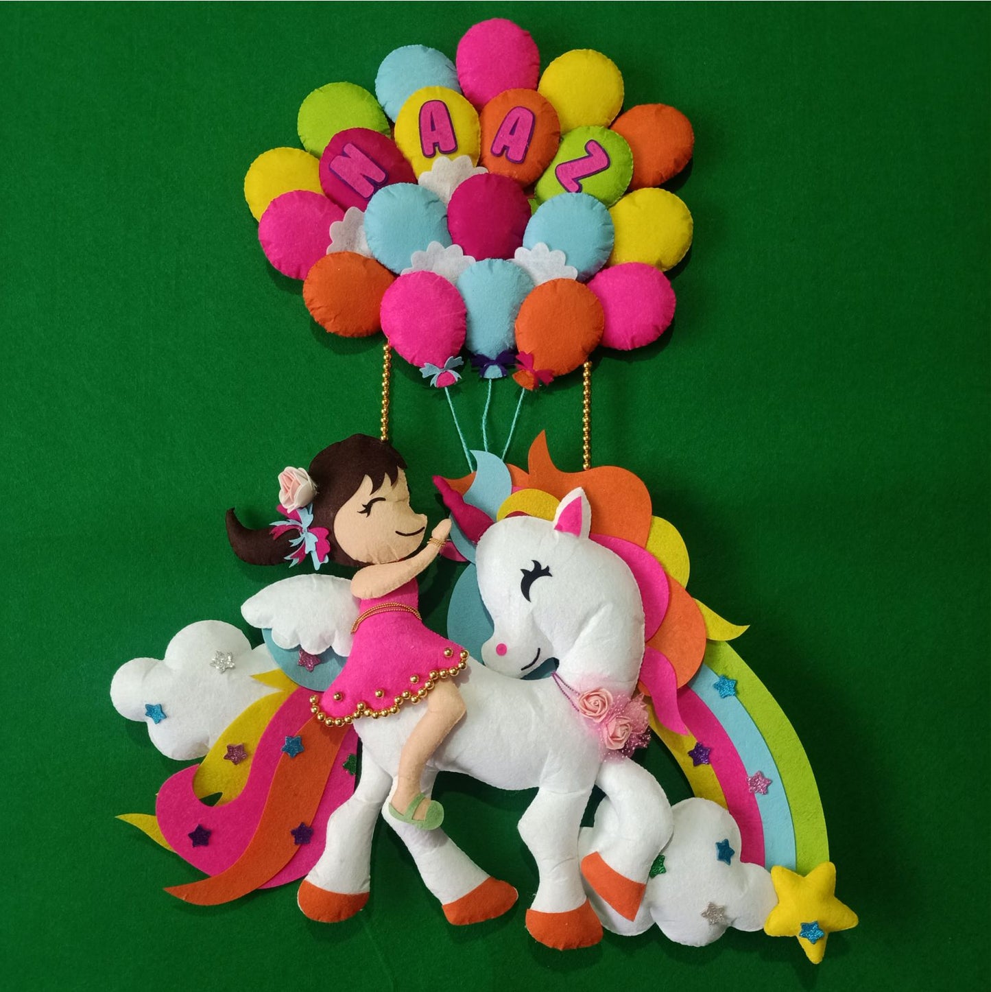 Unicorn with Balloons | Personalised Felt Kids Hanging