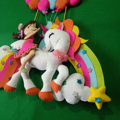 Unicorn with Balloons | Personalised Felt Kids Hanging