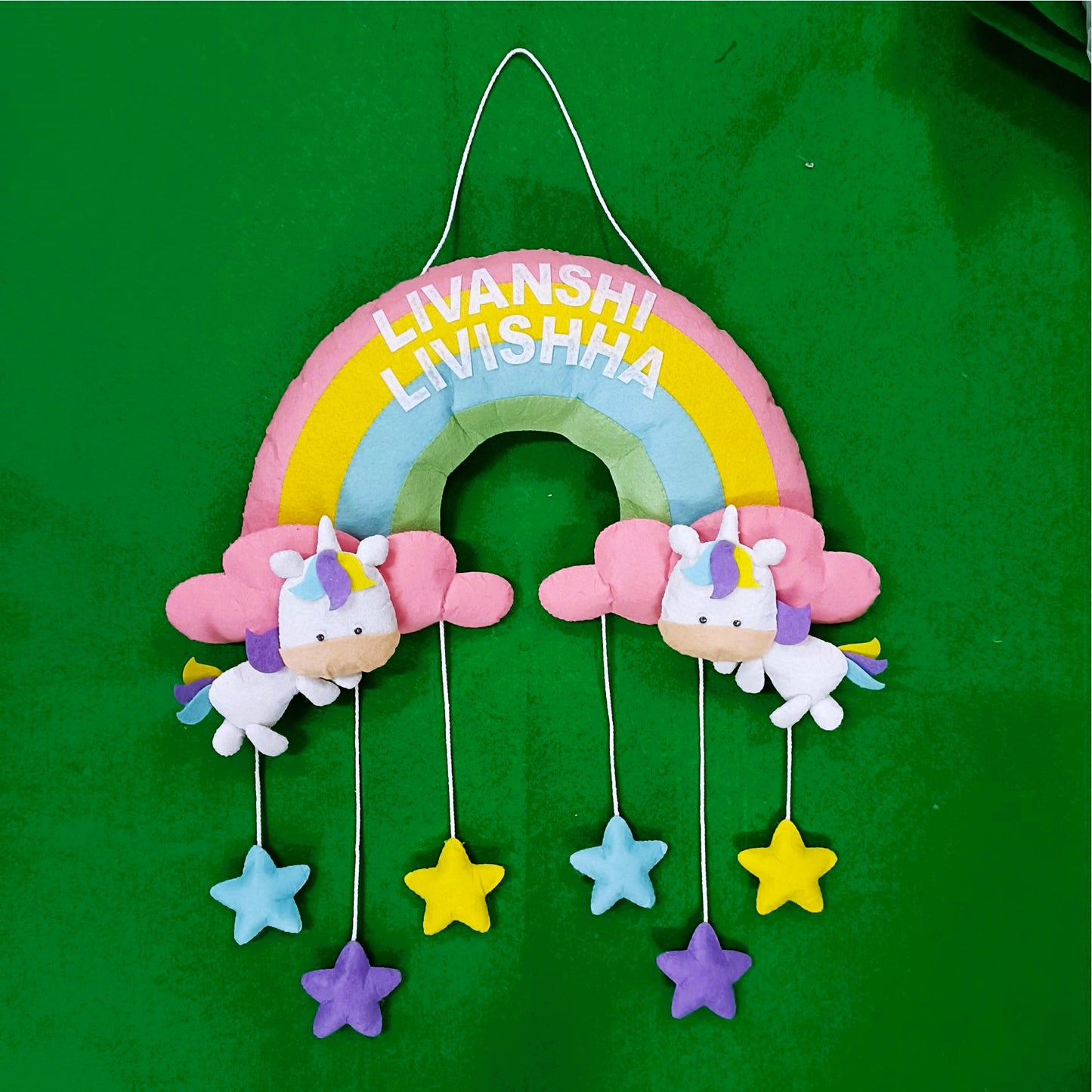 Rainbow with Unicorns | Personalised Felt Kids/Siblings Hanging