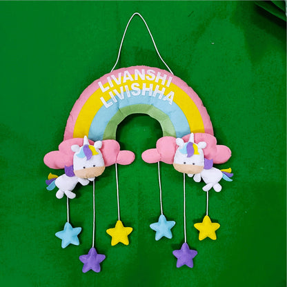 Rainbow with Unicorns | Personalised Felt Kids/Siblings Hanging