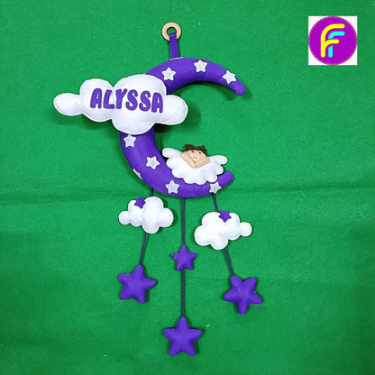 Angel On Moon with cloud | Personalised Felt Kids Hanging