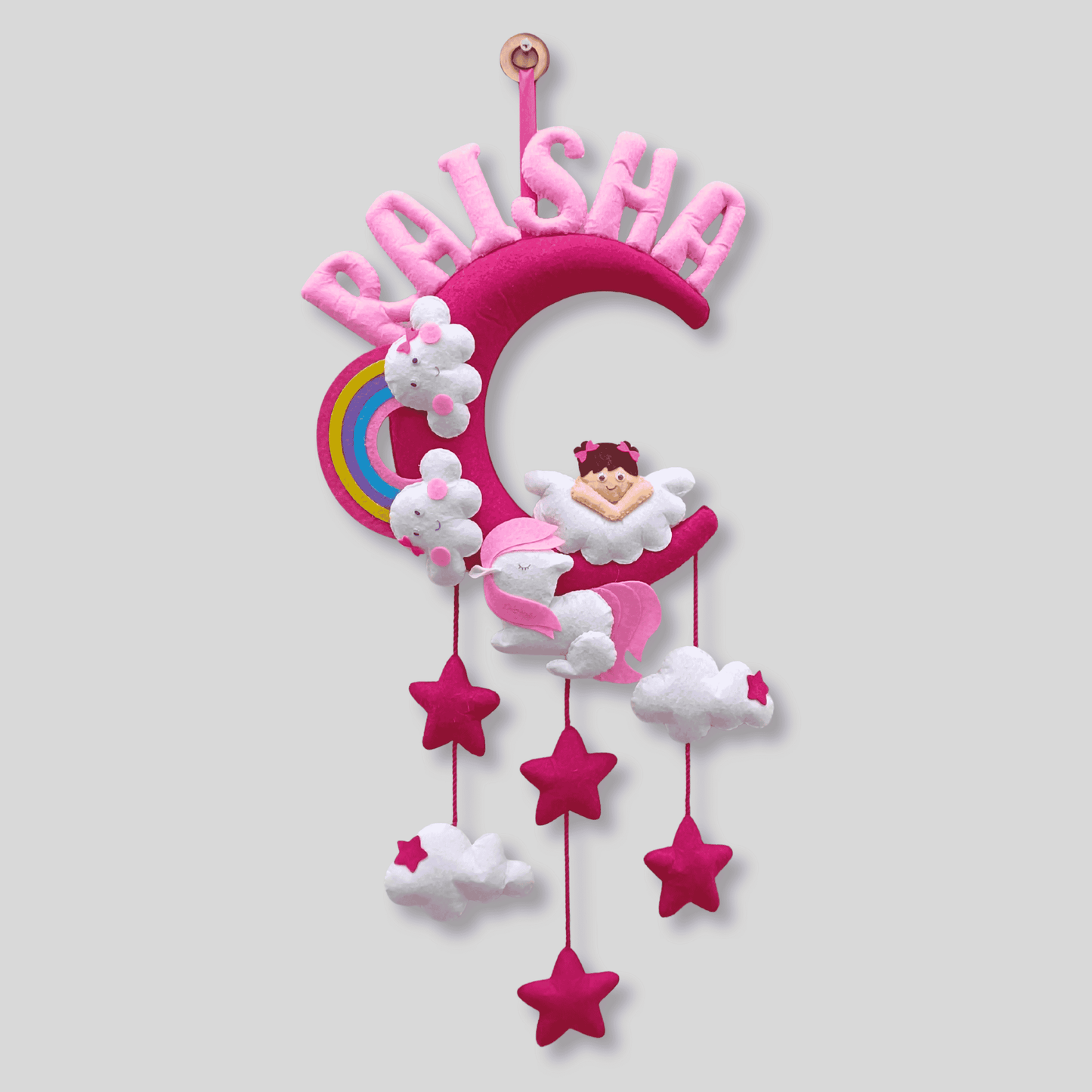 Angel With Unicorn on Moon | Personalised Felt Kids Hanging