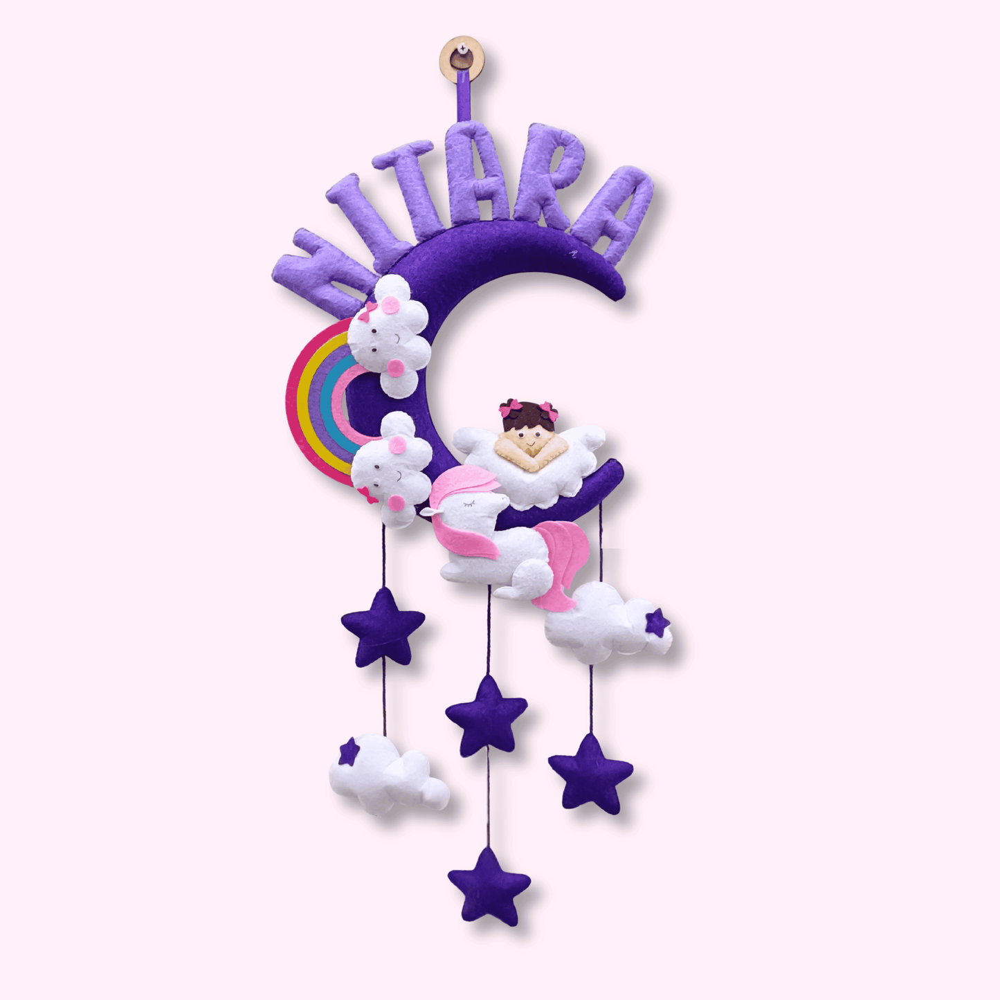 Angel With Unicorn on Moon | Personalised Felt Kids Hanging