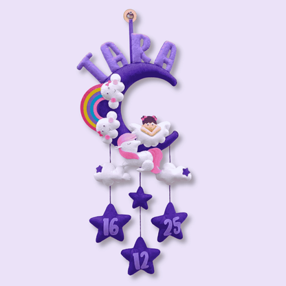 Angel With Unicorn on Moon | Personalised Felt Kids Hanging