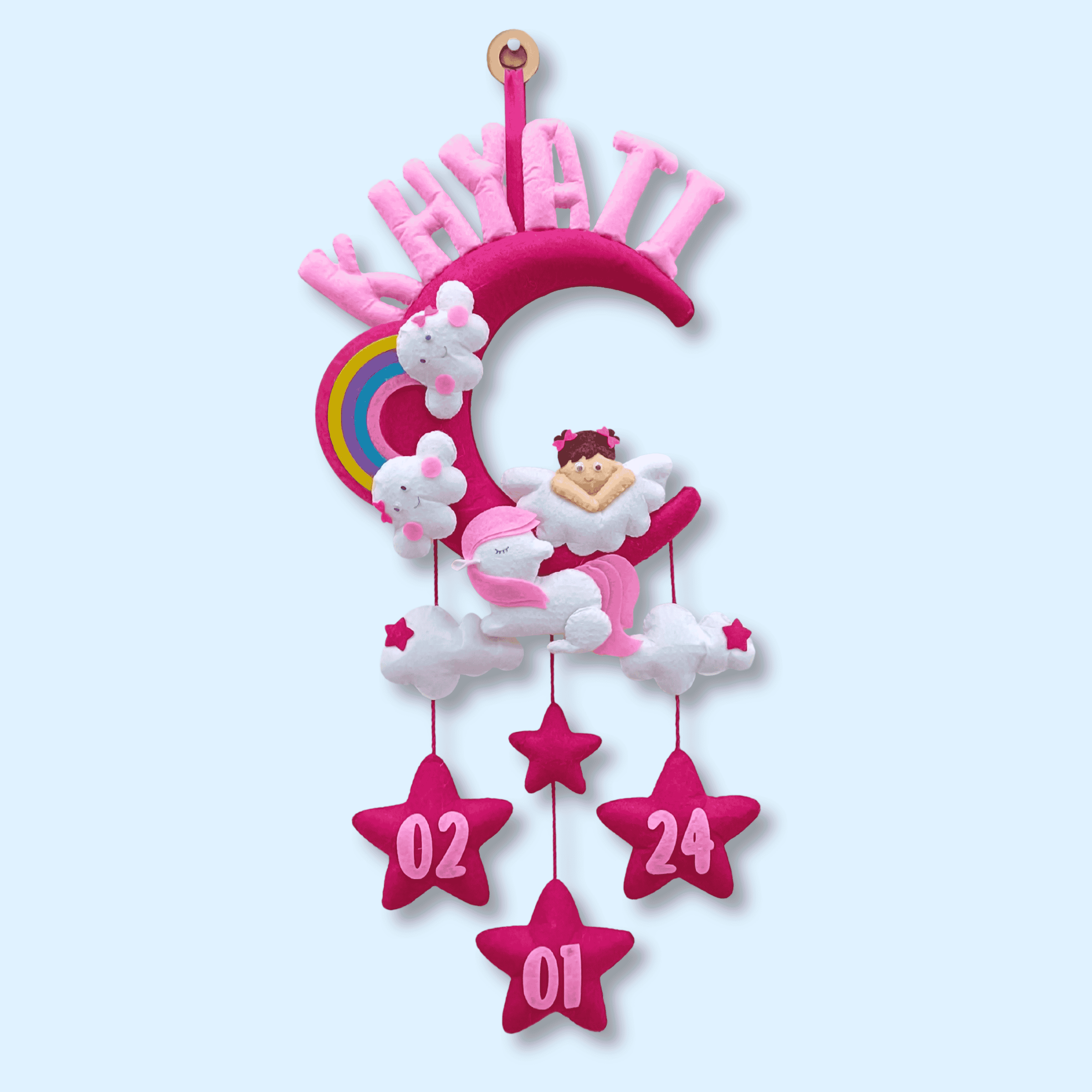 Angel With Unicorn on Moon | Personalised Felt Kids Hanging