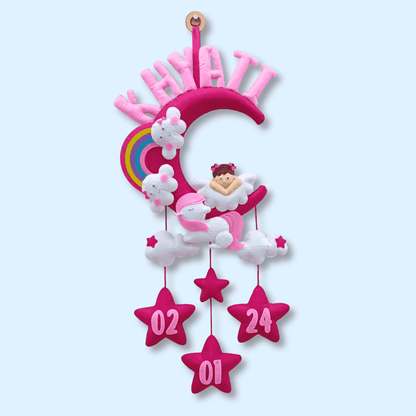 Angel With Unicorn on Moon | Personalised Felt Kids Hanging