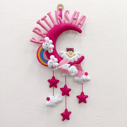 Angel With Unicorn on Moon | Personalised Felt Kids Hanging