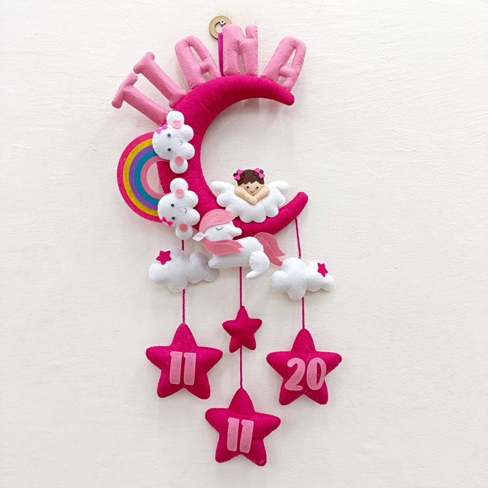 Angel With Unicorn on Moon | Personalised Felt Kids Hanging