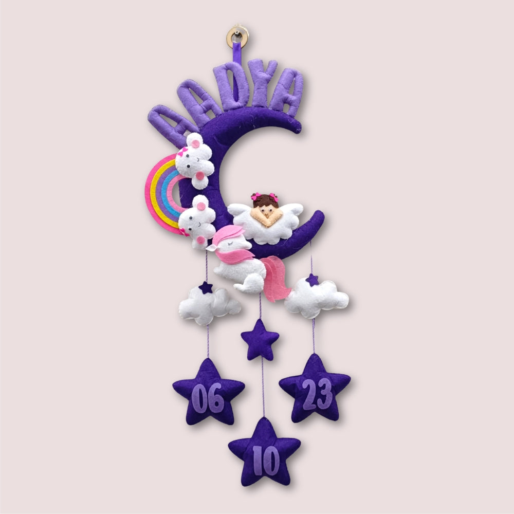 Angel With Unicorn on Moon | Personalised Felt Kids Hanging