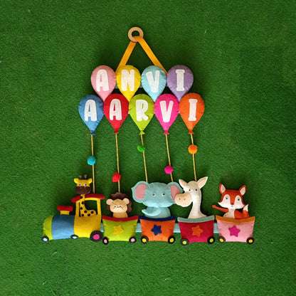 Animal Train with Balloons | Personalised Felt Kids Hanging