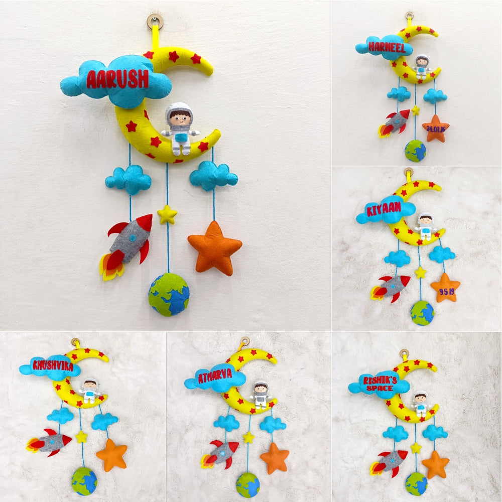 Astronaut Hanging With Moon and clouds | Personalised Felt Kids Decor