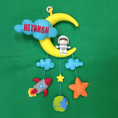 Astronaut Hanging With Moon and clouds | Personalised Felt Kids Decor