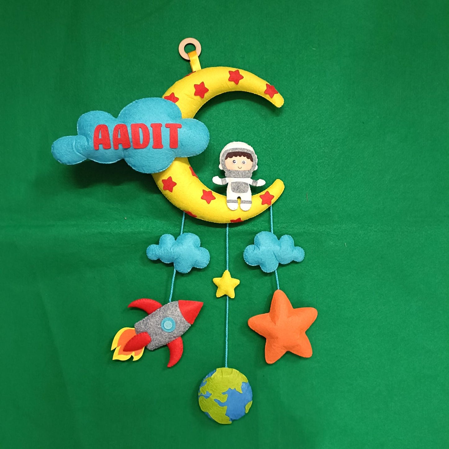 Astronaut Hanging With Moon and clouds | Personalised Felt Kids Decor